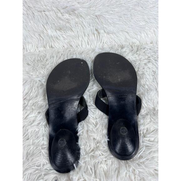 Gucci Shoes Womens Size 8 Black Logo Leather Sandals Slide Thong Made in Italy - Picture 6 of 14